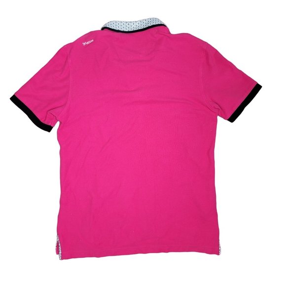 Maceeo polo pink shirt with geometric white and black collar size large/4 - Picture 2 of 5